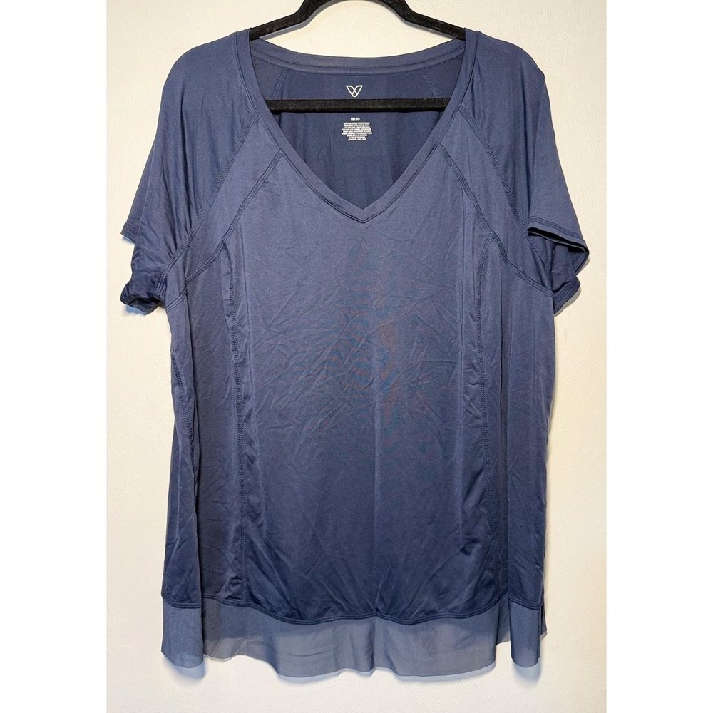 Livi Active Lane Bryant V-Neck Workout Top Women's Size 18/20 Blue Wicking NWT